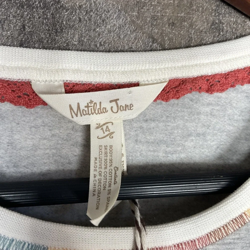 Matilda Jane Just Imagine Mila Girls Sweatshirt Dress Size 14 Gray & Blue‎ NWT
